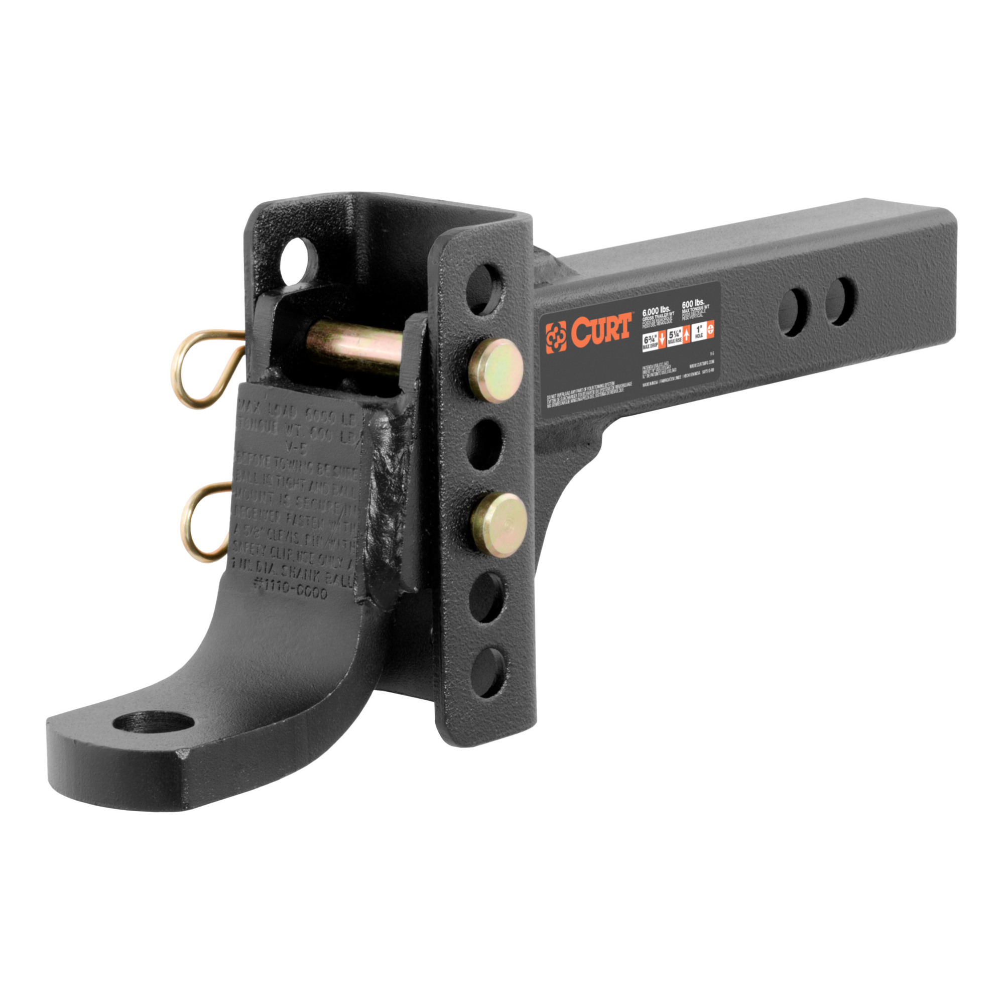 Curt Manufacturing, Adjustable Channel Mount w/ 1in. Ball Hole 2in. Shank,6-3/4in. Drp, Model# 45901